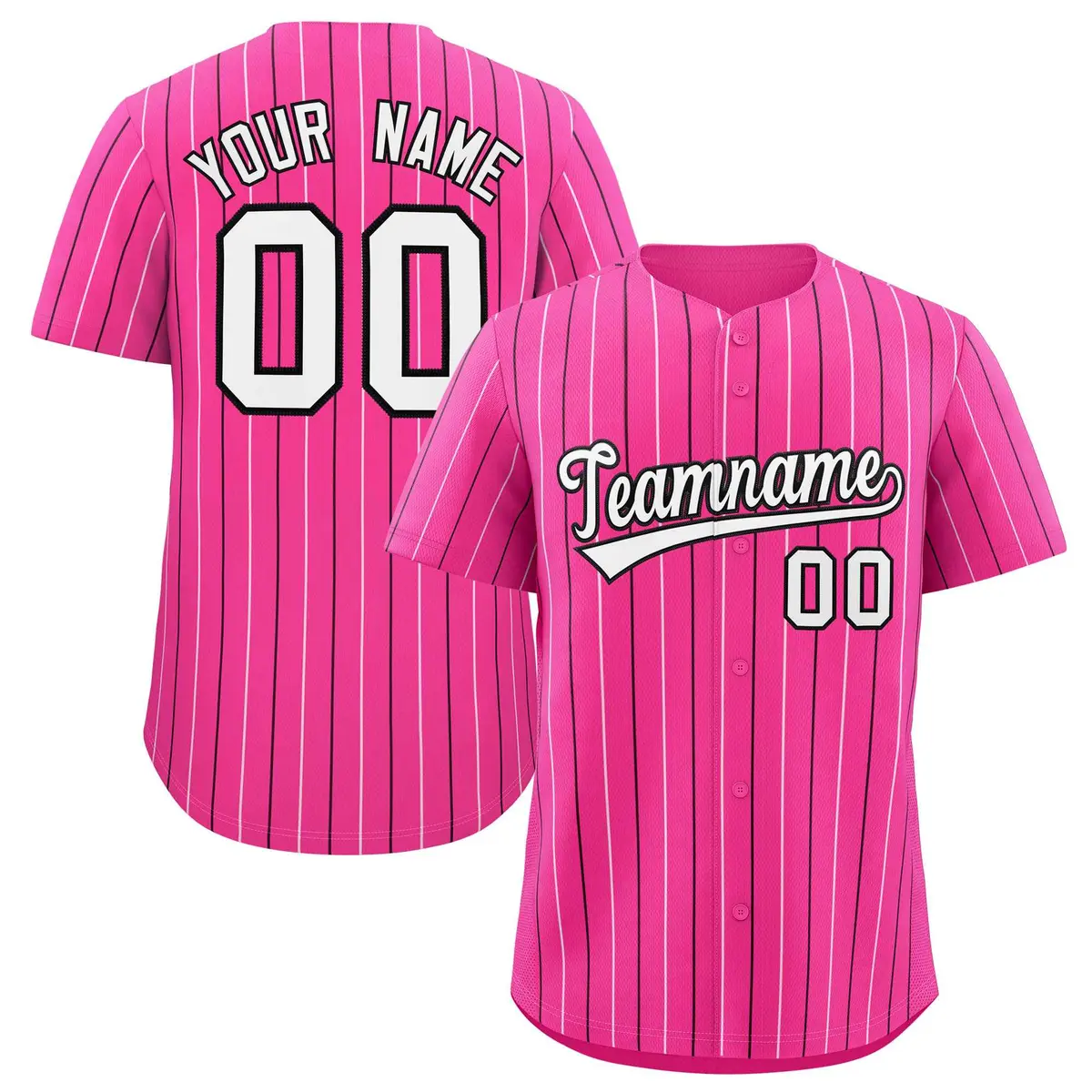 Pink White and Black Bi-Color Stripes Baseball Jersey