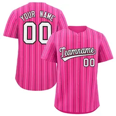 Pink White and Black Bi-Color Stripes Baseball Jersey 1