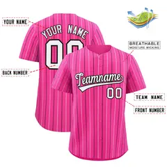 Pink White and Black Bi-Color Stripes Baseball Jersey 2