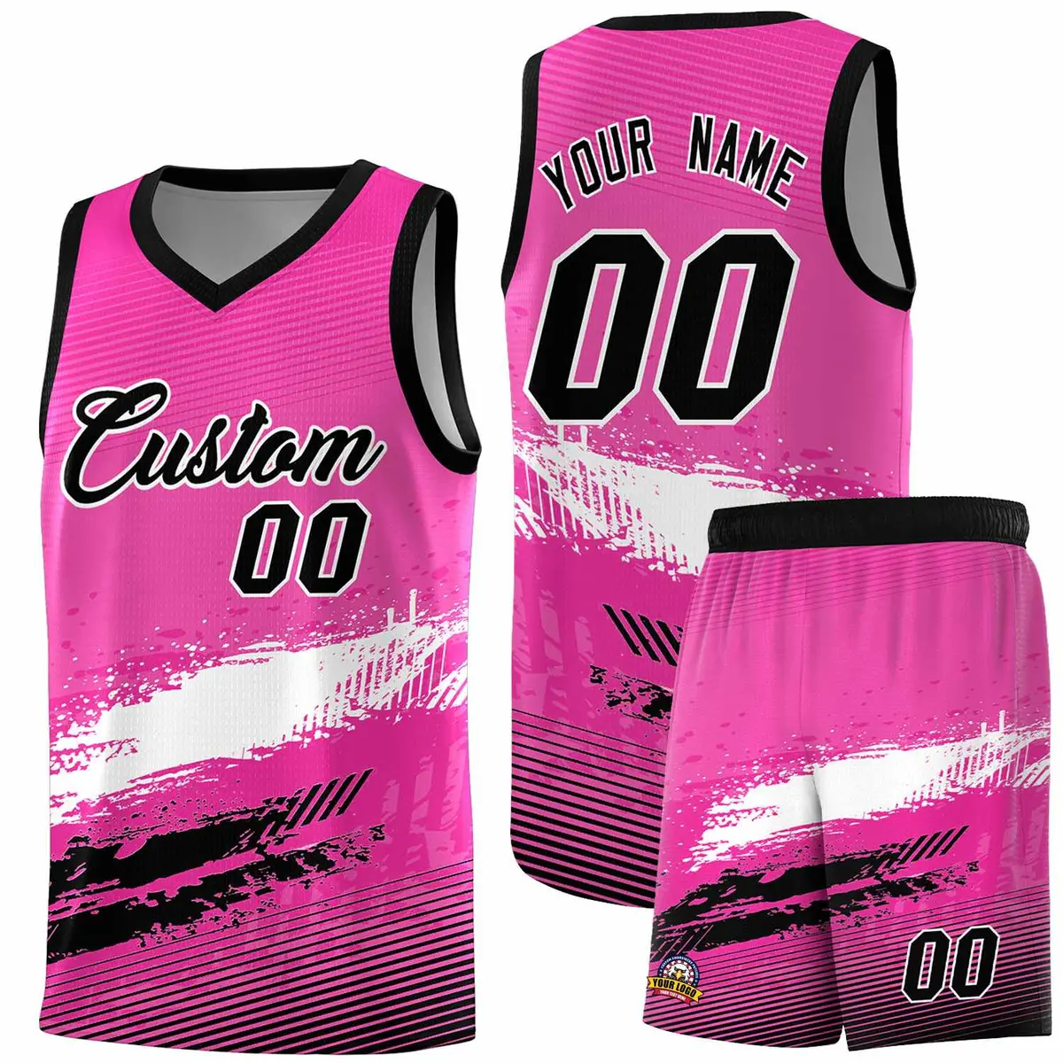 Pink White and Black Graffiti Basketball Jersey
