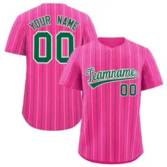 Pink White and Kelly Green Bi-Color Stripes Baseball Jersey 1