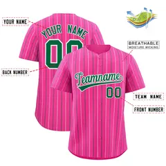 Pink White and Kelly Green Bi-Color Stripes Baseball Jersey 2