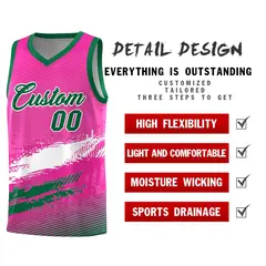 Pink White and Kelly Green Graffiti Basketball Jersey 2