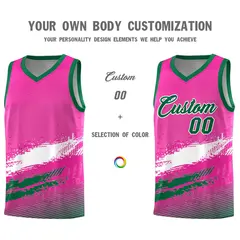 Pink White and Kelly Green Graffiti Basketball Jersey 3