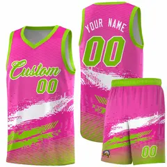 Pink White and Neon Green Graffiti Basketball Jersey 1
