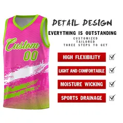 Pink White and Neon Green Graffiti Basketball Jersey 2
