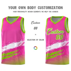 Pink White and Neon Green Graffiti Basketball Jersey 3