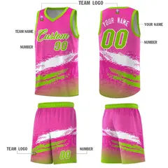 Pink White and Neon Green Graffiti Basketball Jersey 5