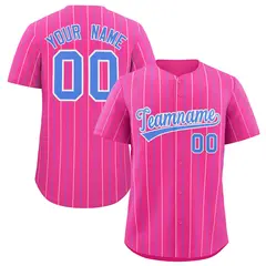 Pink White and Powder Blue Bi-Color Stripes Baseball Jersey 1
