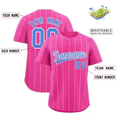 Pink White and Powder Blue Bi-Color Stripes Baseball Jersey 2