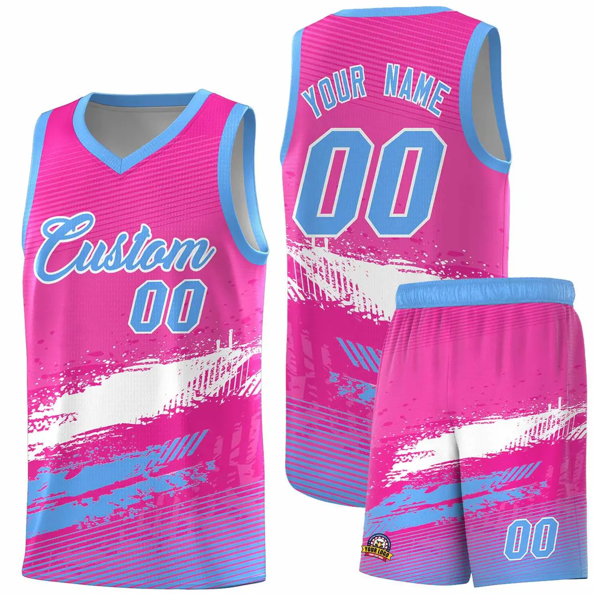 Pink White and Powder Blue Graffiti Basketball Jersey