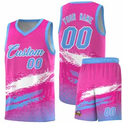Pink White and Powder Blue Graffiti Basketball Jersey 1
