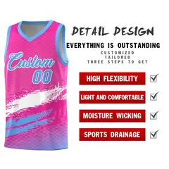Pink White and Powder Blue Graffiti Basketball Jersey 2