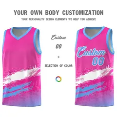Pink White and Powder Blue Graffiti Basketball Jersey 3