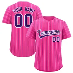 Pink White and Purple Bi-Color Stripes Baseball Jersey 1
