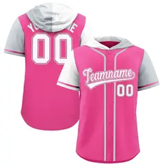 Pink White and Silver Split Raglan Baseball Hoodie Jersey 1