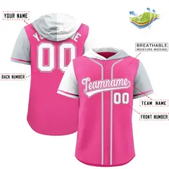 Pink White and Silver Split Raglan Baseball Hoodie Jersey 2