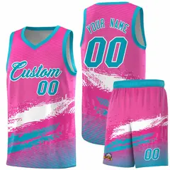 Pink White and Sky Blue Graffiti Basketball Jersey
