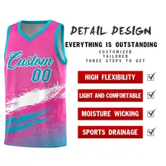Pink White and Sky Blue Graffiti Basketball Jersey 2
