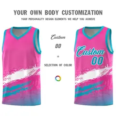 Pink White and Sky Blue Graffiti Basketball Jersey 3