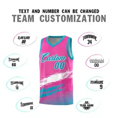 Pink White and Sky Blue Graffiti Basketball Jersey 4