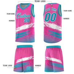 Pink White and Sky Blue Graffiti Basketball Jersey 5