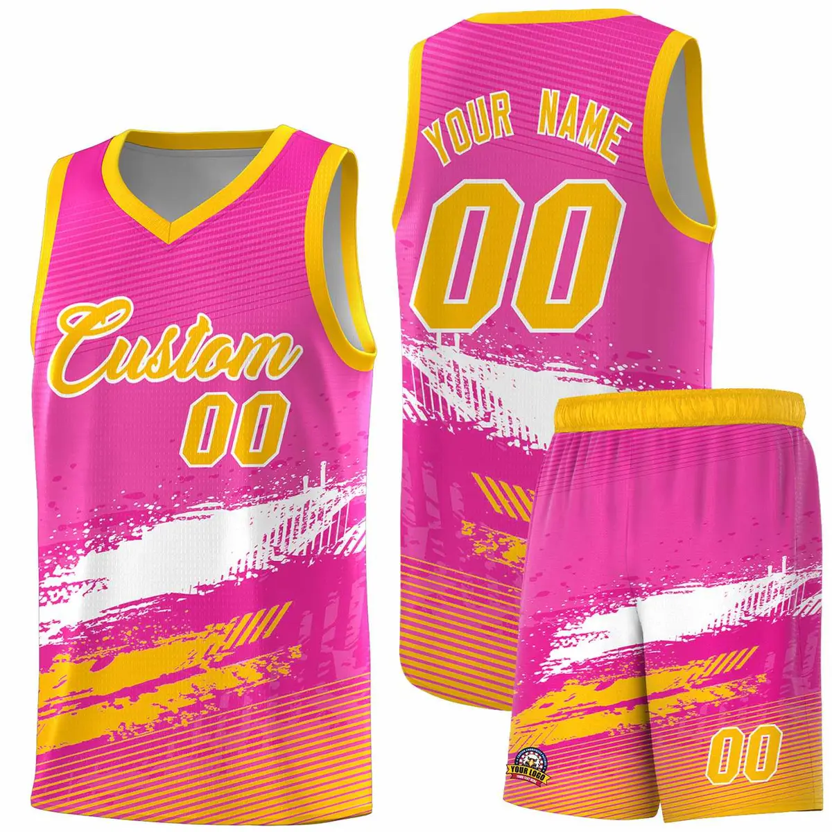 Pink White and Yellow Graffiti Basketball Jersey