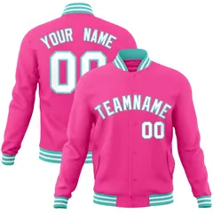Pink White-Aqua Classic Varsity Full-Snap Letterman Jacket
