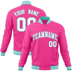 Pink White-Aqua Classic Varsity Full-Snap Letterman Jacket 1