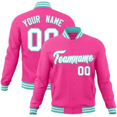 Pink White-Aqua Classic Varsity Full-Snap Letterman Jacket 1