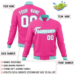 Pink White-Aqua Classic Varsity Full-Snap Letterman Jacket 4