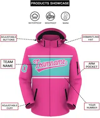 Pink White-Aqua Color Block Hooded Waterproof Outdoor Jacket 2