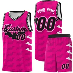 Pink White Black Bat Pattern Halloween Basketball Jersey
