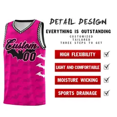 Pink White Black Bat Pattern Halloween Basketball Jersey 2