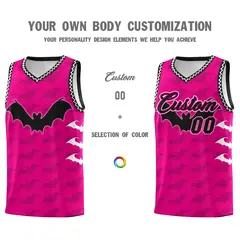 Pink White Black Bat Pattern Halloween Basketball Jersey 3