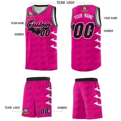 Pink White Black Bat Pattern Halloween Basketball Jersey 5