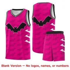 Pink White Black Bat Pattern Halloween Basketball Jersey 7