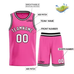 Pink White-Black Bull Classic Sets Basketball Jersey 3