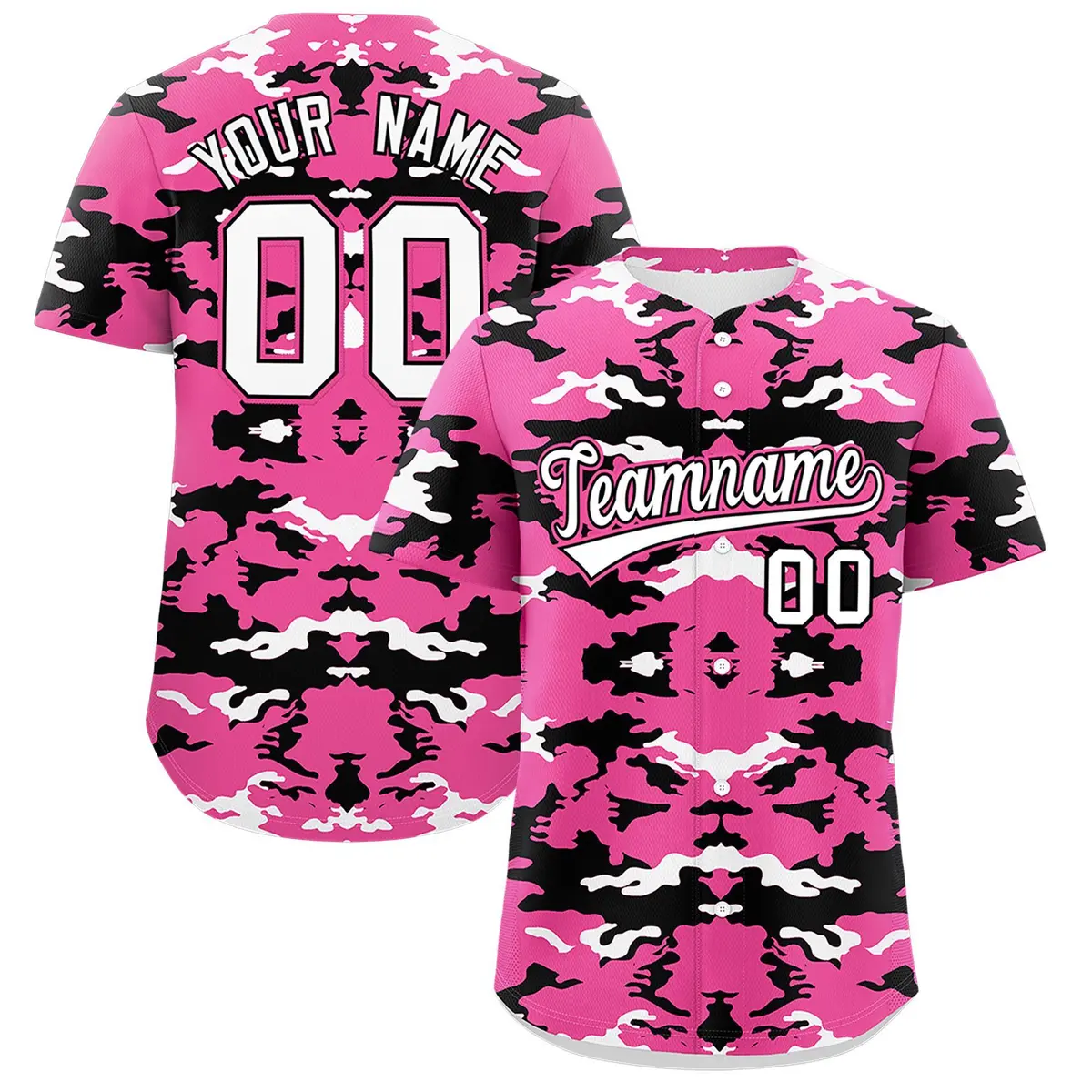 Pink White Black Camo Authentic Baseball Jersey