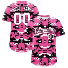 Pink White Black Camo Authentic Baseball Jersey