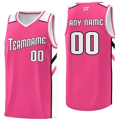Pink White-Black Classic Mesh Sport Basketball Jersey