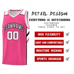Pink White-Black Classic Mesh Sport Basketball Jersey 4