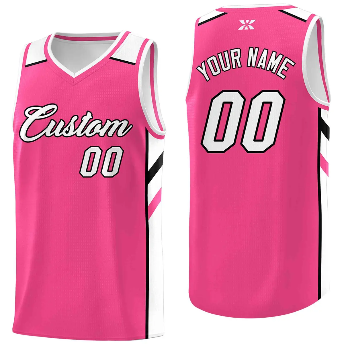 Pink White-Black Classic Mesh Sport Basketball Jersey