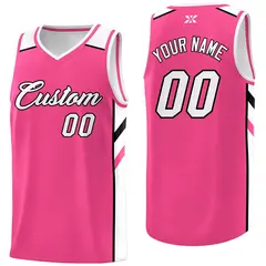Pink White-Black Classic Mesh Sport Basketball Jersey