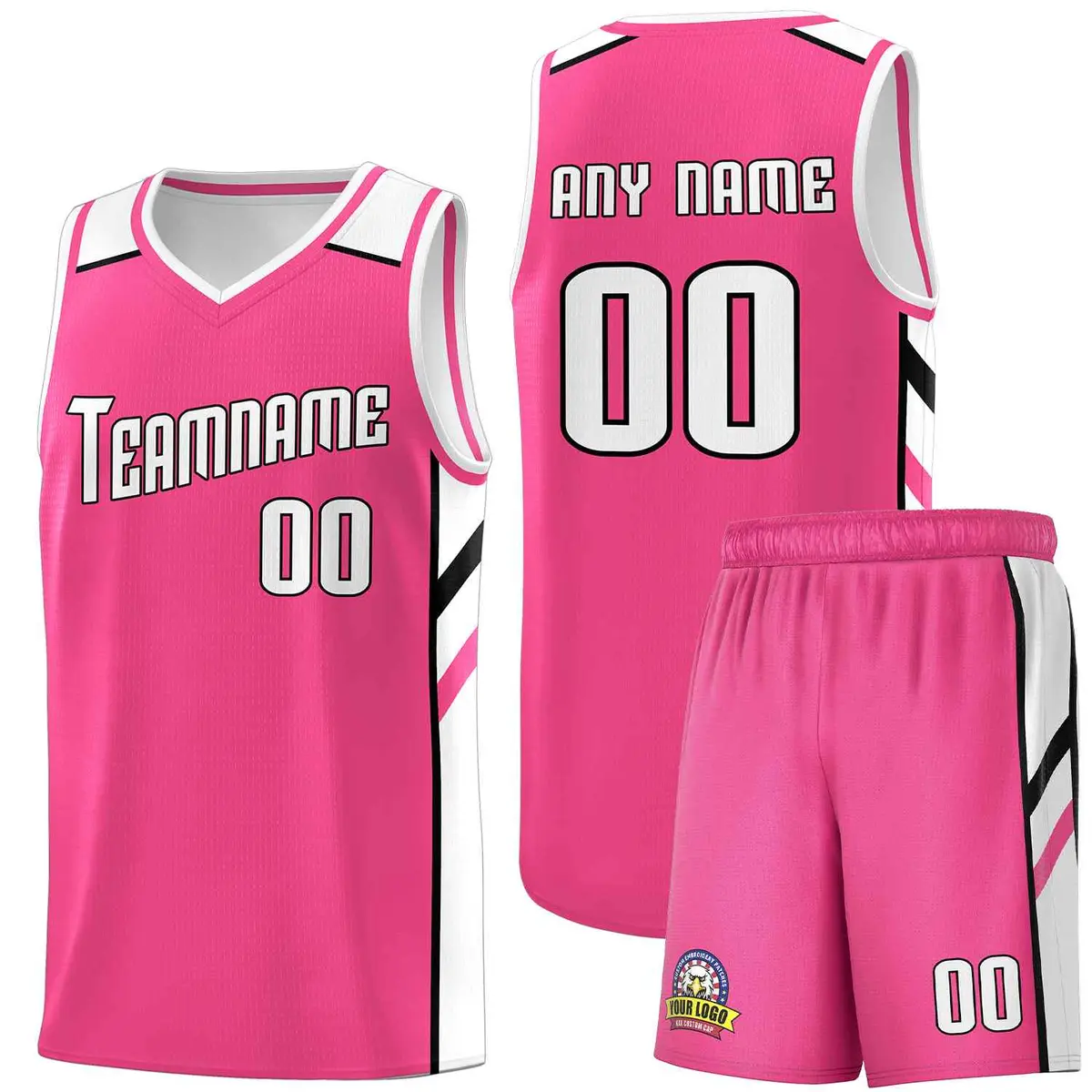 Pink White-Black Classic Sets Basketball Jersey