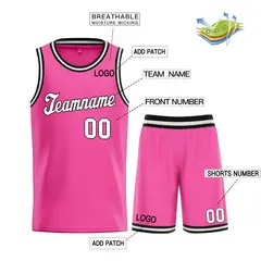 Pink White-Black Classic Sets Basketball Jersey 3