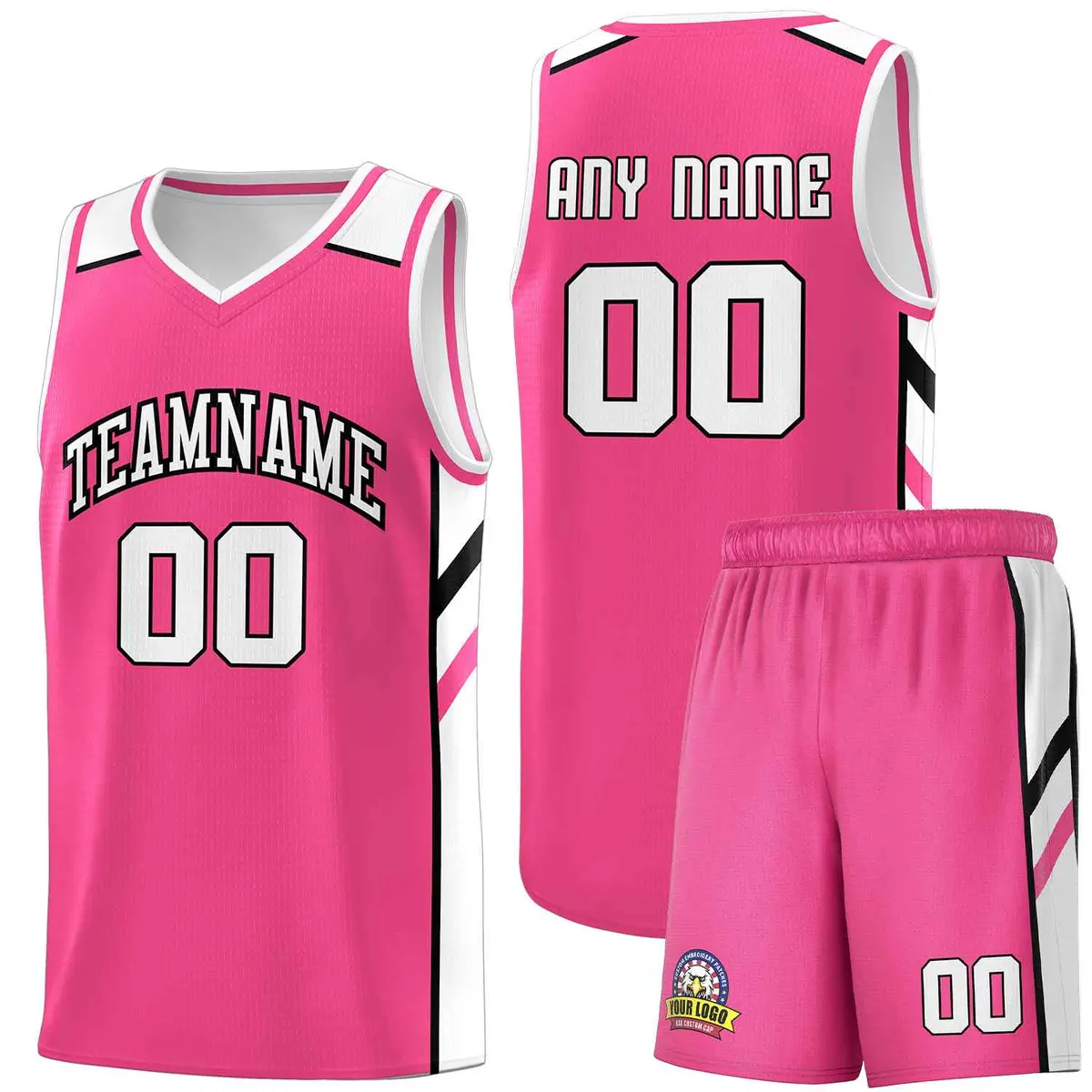 Pink White-Black Classic Sets Basketball Jersey