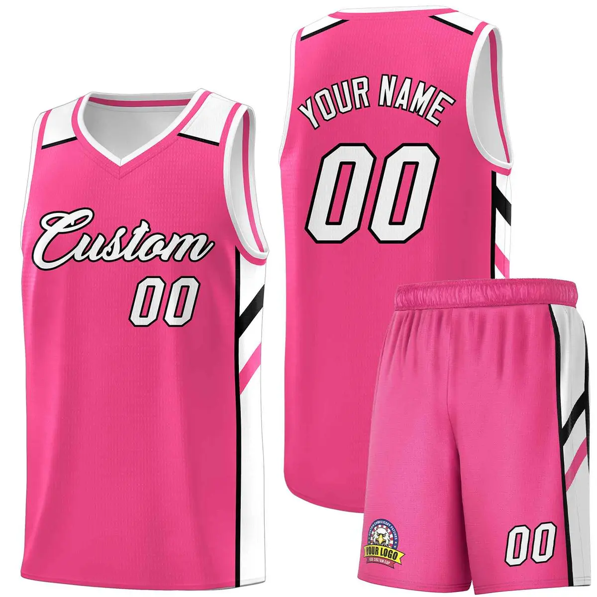 Pink White-Black Classic Sets Basketball Jersey