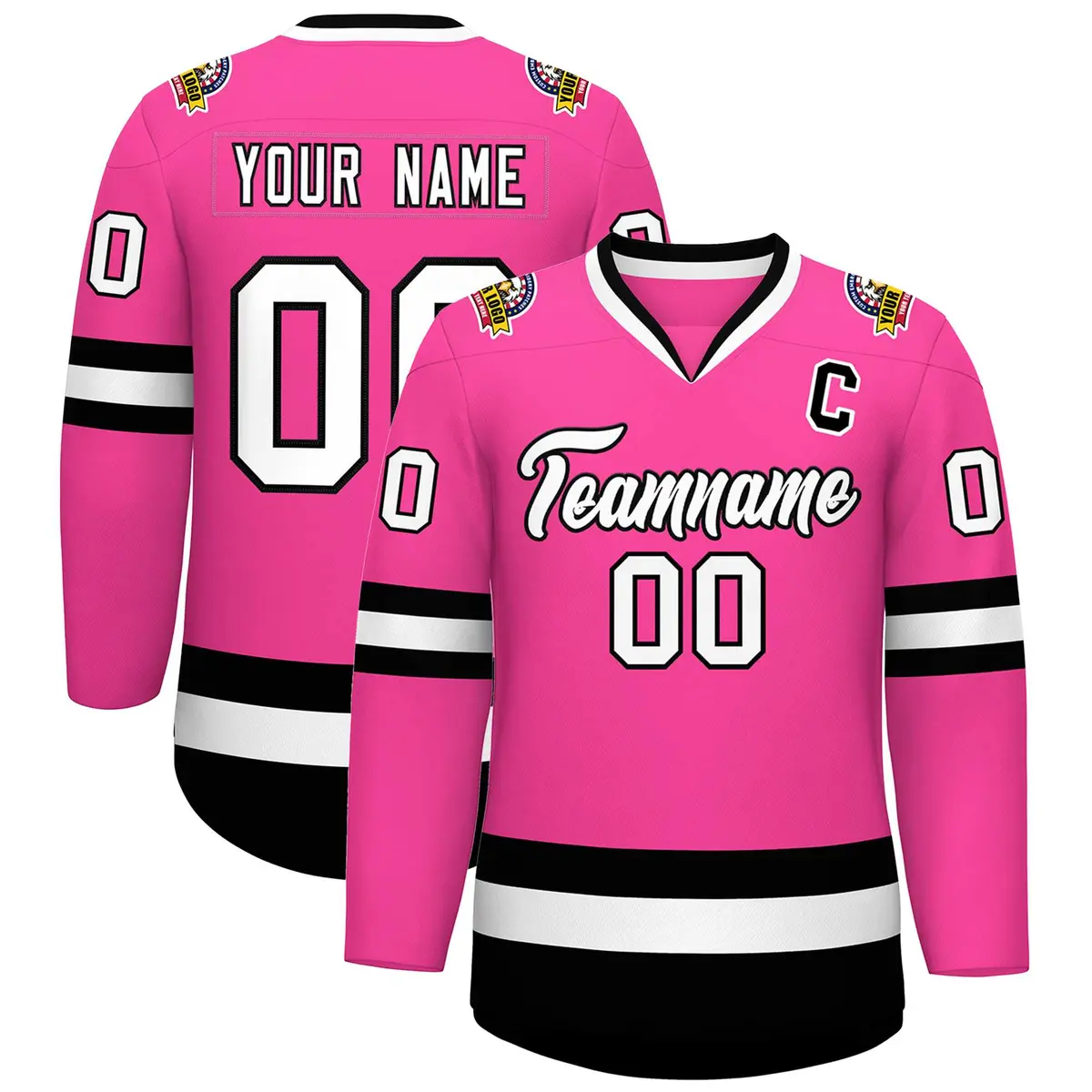 Pink White-Black Classic Style Hockey Jersey