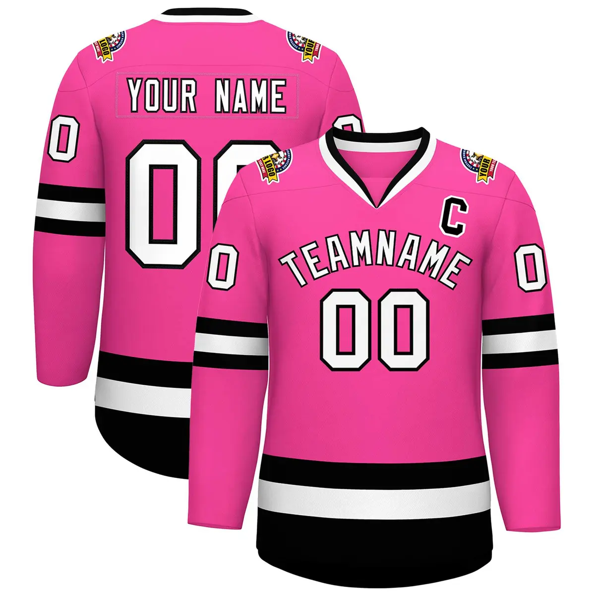 Pink White-Black Classic Style Hockey Jersey